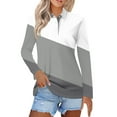 thumbnail image 2 of Womens Long Sleeve Polo Shirts Color Block V Neck Collared, Fall Casual Tunic Tees for Weekend Light Gray 2XL, 2 of 6
