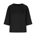 thumbnail image 4 of T-Shirts For Women Sevevn Women's Summer Patchwork Solid Color Round Neck Five-point Flared Sleeves Loose Top T-Shirt, 4 of 7