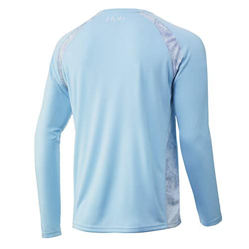 HUK Men's Strike Long Sleeve 30 UPF Performance Fishing Shirt, ICE Blue,  Large