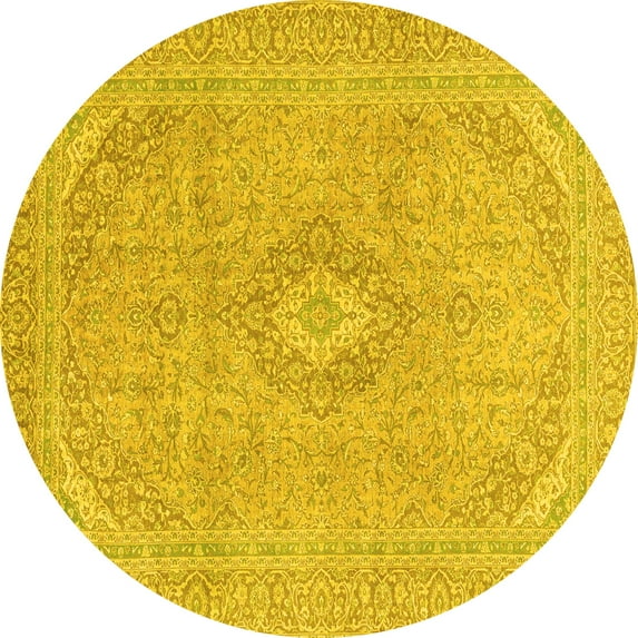 Ahgly Company Machine Washable Indoor Round Abstract Yellow Modern Area Rugs, 7' Round