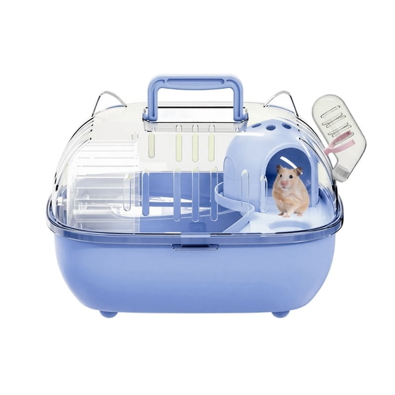 Portable Hamster Travel Cage, Small Pet Carrier with Handle, Transparent Carry Habitat for Dwarf Hamsters and Gerbils(Blue)