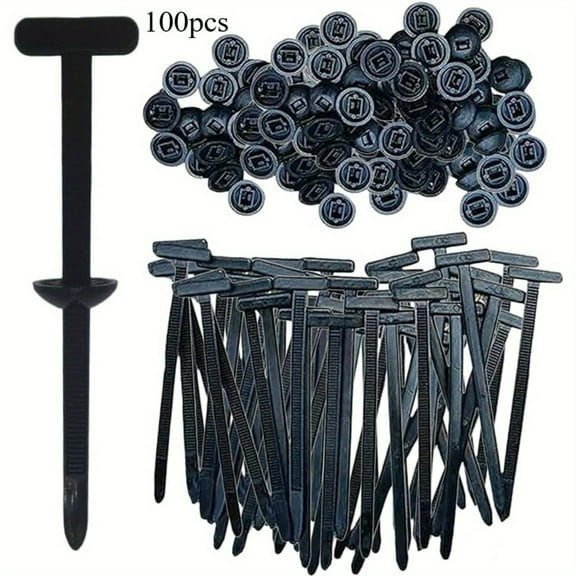 100 Pcs Heavy-Duty Nylon Cable Ties, 3-Sec Lock Automotive Zip Ties for Car Bumper Fender Repair, Universal Self-Locking T-Rivet Ties for Home, Garage & DIY (Black)