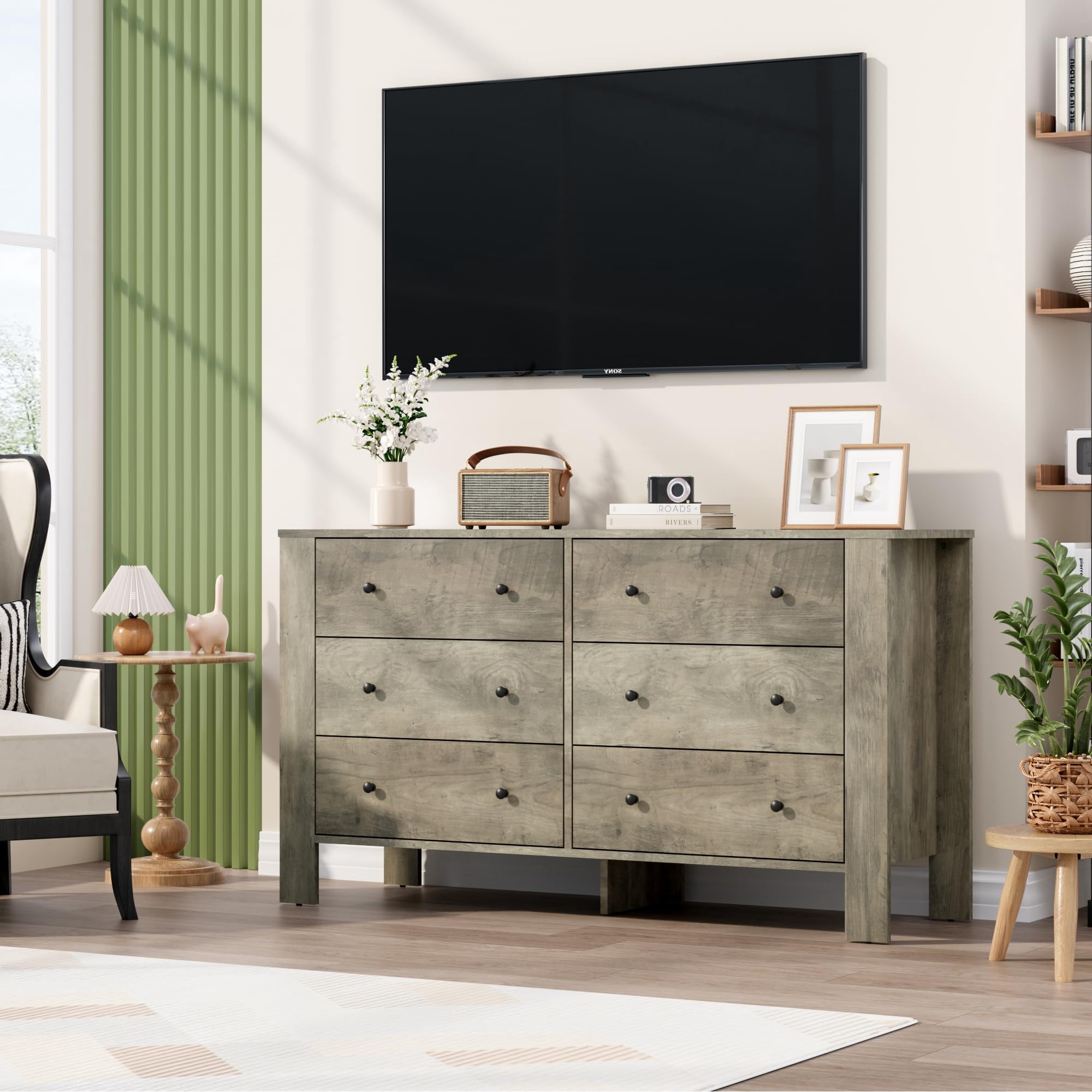 6 Drawer Dresser, Modern Wood Dresser for Bedroom, with Deep Drawers & Metal Knobs, for Hallway, Entryway, Living Room