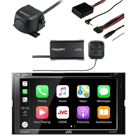 JVC 6.8 Inch LCD Touchscreen 2-DIN Bluetooth Car Stereo Receiver W/SiriusXM Satellite Radio Vehicle Tuner Kit, Kenwood Rearview Wide Angle View Backup Camera & Metra Universal Steering Wheel
