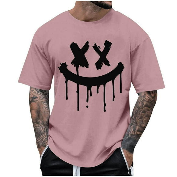 Men's Crew Neck T Shirts Casual Summer Tops Printed Short Sleeve Moisture Wicking Polyester Tee for Sports