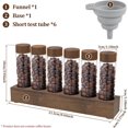 thumbnail image 2 of HUGFEGWE Single Dose Coffee Bean Storage Tubes Coffee Bean Cellars with Walnut Wood Display Stand and Funnel Multipurpose Coffee Bean Glass Vials With Lids (6pcs-Short style) CJB91-83051, 2 of 8