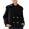 thumbnail image 2 of SwiftWear Women's Faux Suede Jacket Double Breasted Cropped Trench Coat Retro Casual Relaxed Fit Outerwear​, Black, 2 of 7