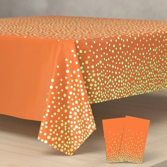 Orange and Gold Plastic Tablecloth, Rectangular Disposable Dot Party Table Cover for Birthday, Graduation, Restaurant, Wedding Decoration