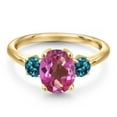 thumbnail image 3 of Gem Stone King 10K Yellow Gold Pink Mystic Topaz and London Blue Topaz Engagement Ring for Women | 2.86 Cttw | Oval 9X7MM | Gemstone November Birthstone | Size 6, 3 of 6