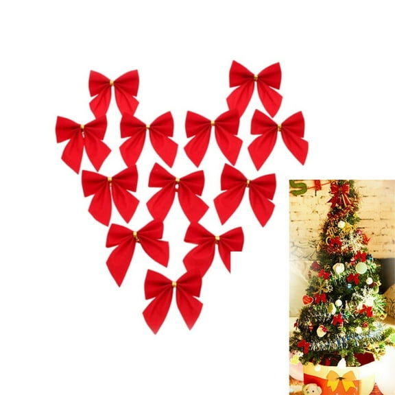 Mini Red Bowknot Christmas Tree Hanging Decor,24PCS Christmas Bows Decoration,Ribbons Glitter Bow,QZS Festival Bowknot,Wedding Party Home Wreath Decor (Red)