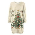 thumbnail image 5 of Women's Round Neck Casual Long Sleeve Plush Christmas Print Dresses for Cozy Holiday Fashion and Everyday Comfort,Khaki,2XL, 5 of 6