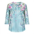 thumbnail image 5 of Yuanlook 3/4 Length Sleeve Womens Tops,Round Neck Floral Print Vintage Shirts Casual Loose Crew Neck Tees - Light Blue - XXXL, 5 of 5