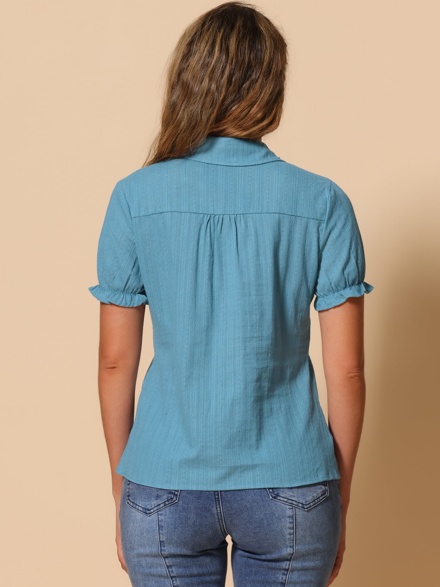 DARING DIVA Women's Cotton Frilled Peter Pan Collar Blouse S Blue Gray