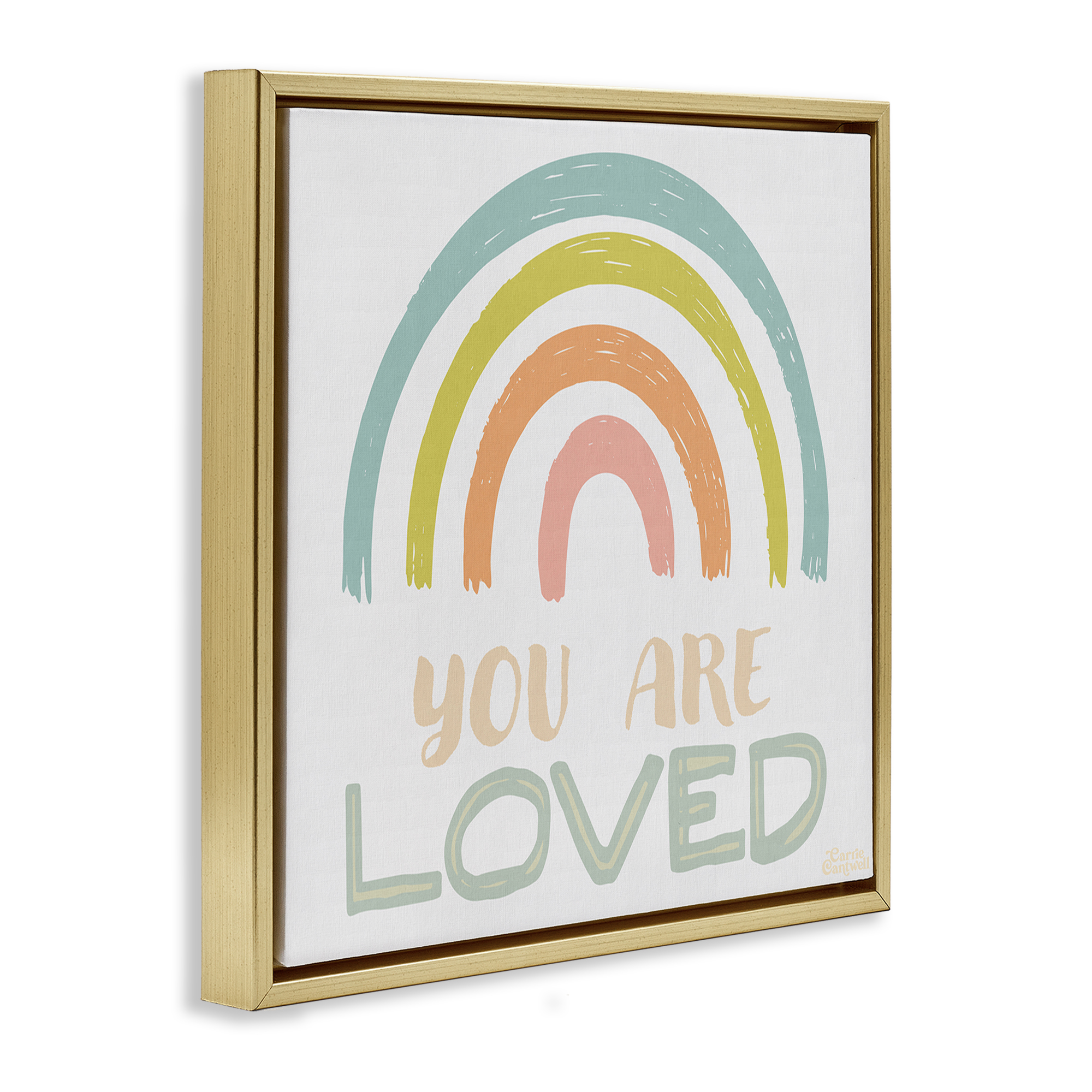 Stupell Industries You Are Loved Rainbow Text & Numbers Painting Gold Floater Framed Canvas Art Print Wall Art, 25 x 25