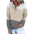 thumbnail image 2 of Jinhomg Womens Quarter Button Up Sweatshirt Fashion Long Sleeve Color Block Hoodies Fall Lightweight Comfort Pullover Top with Pocket Lightening Deals Khaki M, 2 of 6