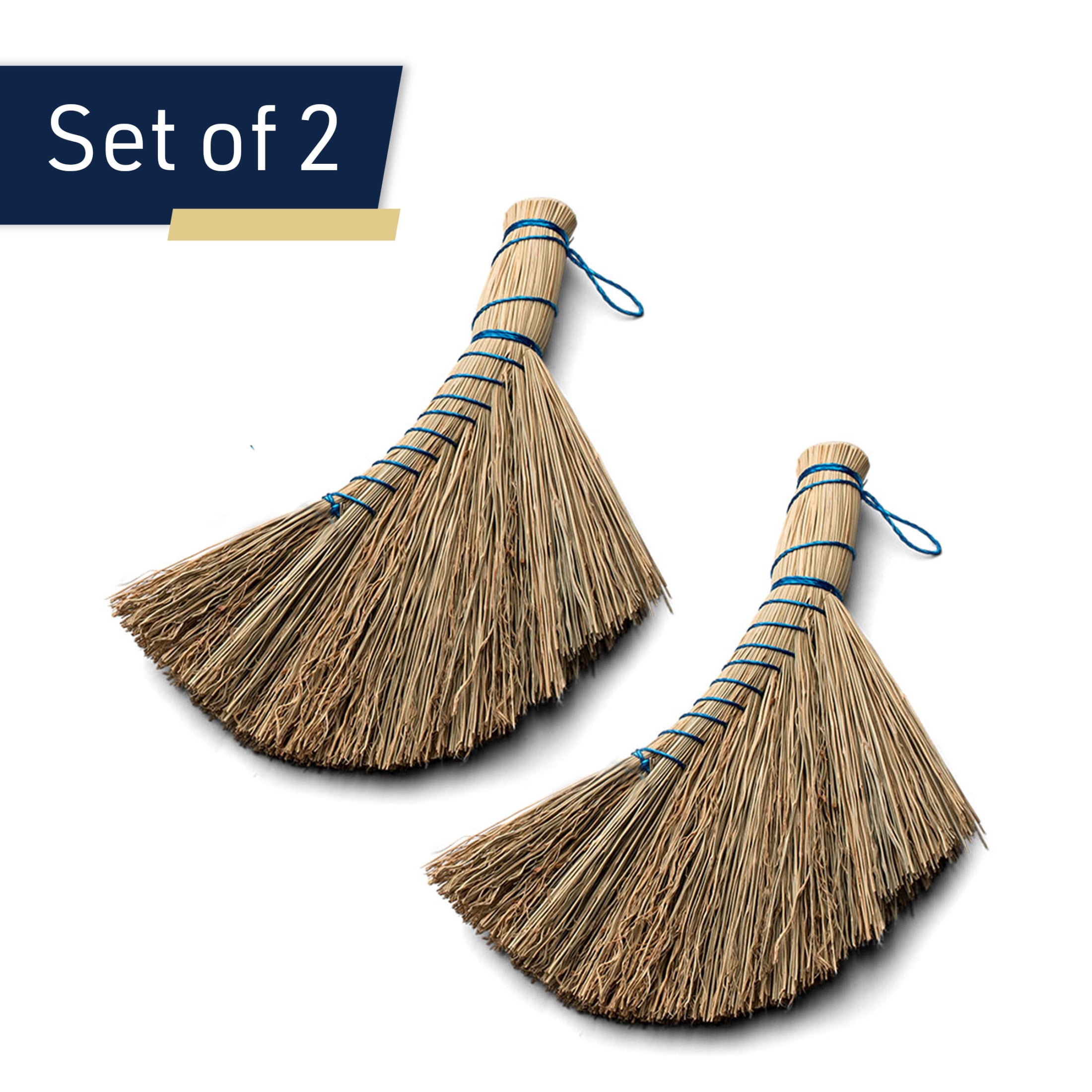 Kings County Tools Natural Straw Whisk Brooms - 12.5in Small Hand Broom Set