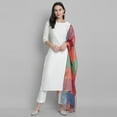 thumbnail image 3 of Janasya Indian Round Neck 3/4 Sleeve Solid Off-White Poly Silk Kurta With Pant And Dupatta For Women, 3 of 8