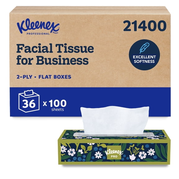 Kleenex Professional Facial Tissue, Bulk (21400), 2-Ply, White, Flat Boxed Format, Designed for Business (100 Tissues/Box, 36 Boxes, 3,600 Sheets/Case)