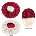 thumbnail image 6 of Double-Layer Satin Sleep Cap Adjustable Reversible Flat-Edge Silk-Like Hair Care Cap for Beauty & Makeup（black+wine red）, 6 of 13