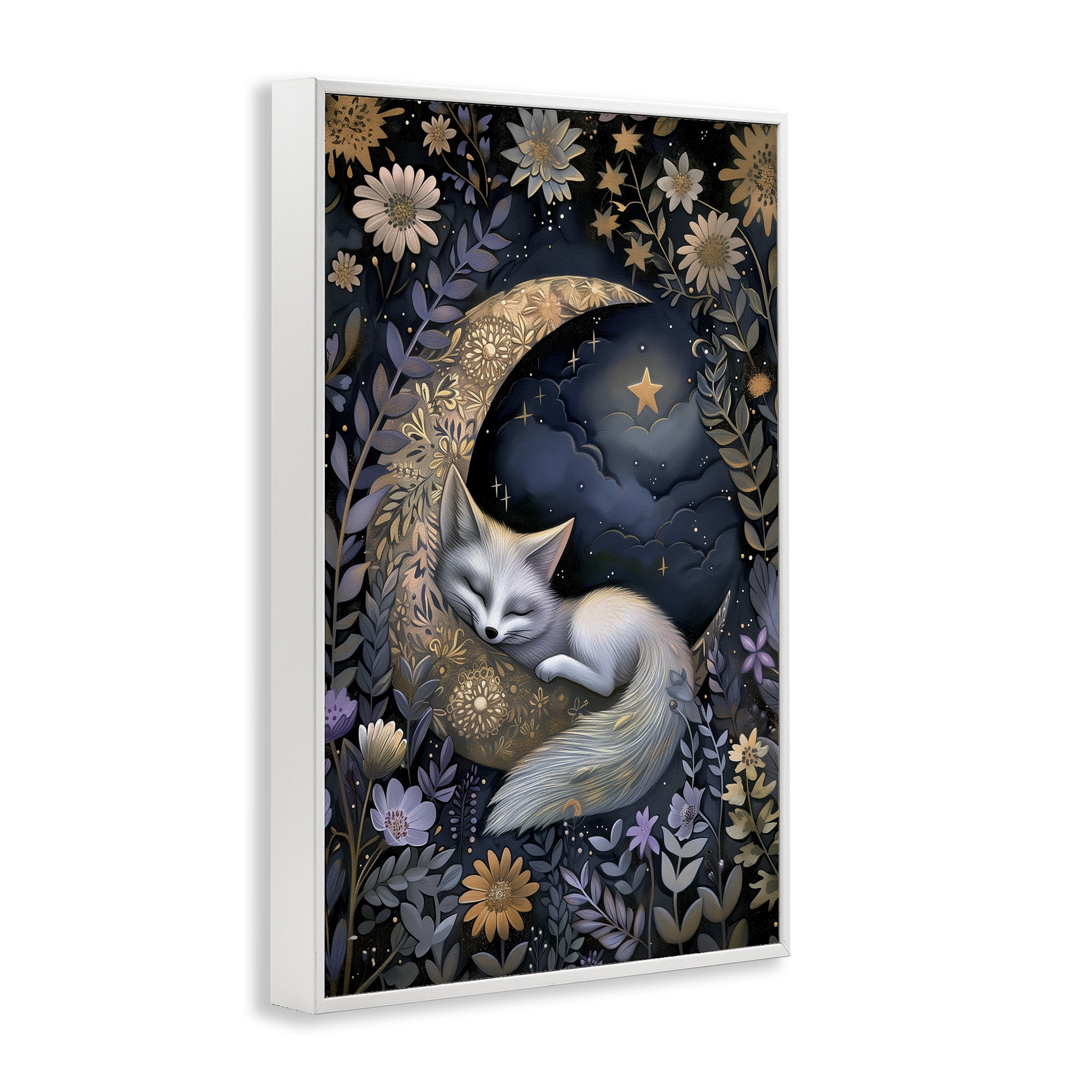 Stupell Industries Fox Sleeping on Moon Animals & Insects Painting White Framed Art Print Wall Art, 16 x 24
