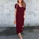thumbnail image 2 of Gibobby Vestido Causal para Mujer de Verano Vestido largo dividido con bolsillo informal a la moda de color sólido con cuello en V para mujer(Rojo,XL), 2 of 5