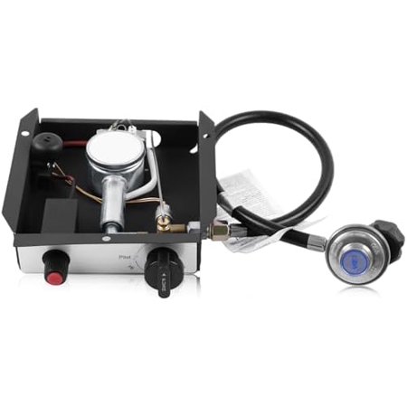 3 Bolts Holes Square Patio Heater Burner Control Box Assembly Replacement Parts with Requlator Valve & Hose, 47,000 BTU, Fit for 4-Sided Glass Tube Pyramid Outdoor Heater as Hiland, Fire Sense, etc