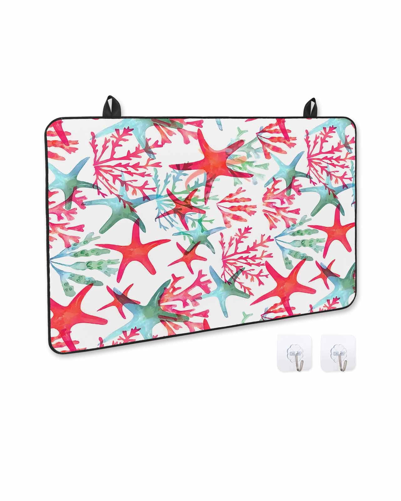 nqOlkjepod Large Induction Cooktop Protector Mat 36"x21", Summer Red Starfish Stove Top Covers for Electric Stove, Green Coral Coastal Ocean Abstract Stove Burner Cover Mats, Glass Top Stove Cover