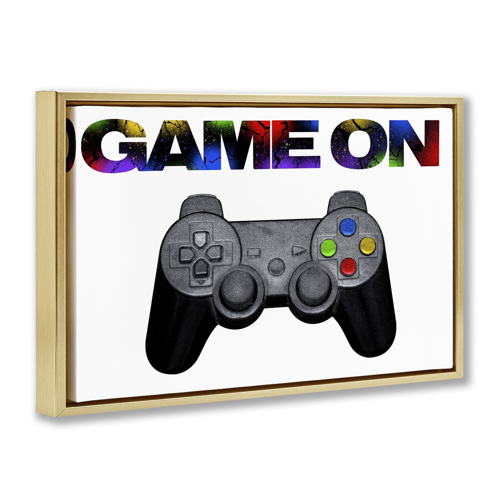 Stupell Industries Controller Game On Splatter Gold Framed Floater Canvas Wall Art, design by Marcus Prime