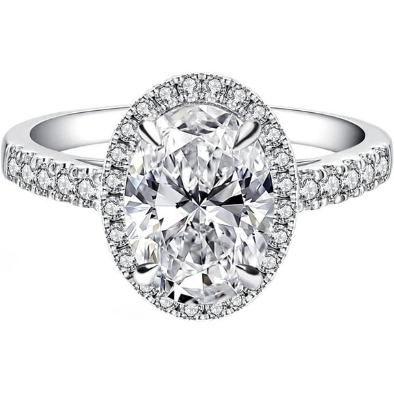 1.5 Carat Oval Moissanite Engagement Ring, 14K White Gold Plated Ring, D Color VVS1 Clarity Brilliant Oval Cut Wedding Bands Moissanite Ring