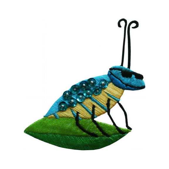 ID 0393 Cool Bug On Leaf Patch Sequins Insect Embroidered Iron On Badge Applique