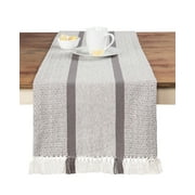 Sticky Toffee Cotton Woven Table Runner with Fringe, Traditional Diamond, Gray, 14 in x 72 in