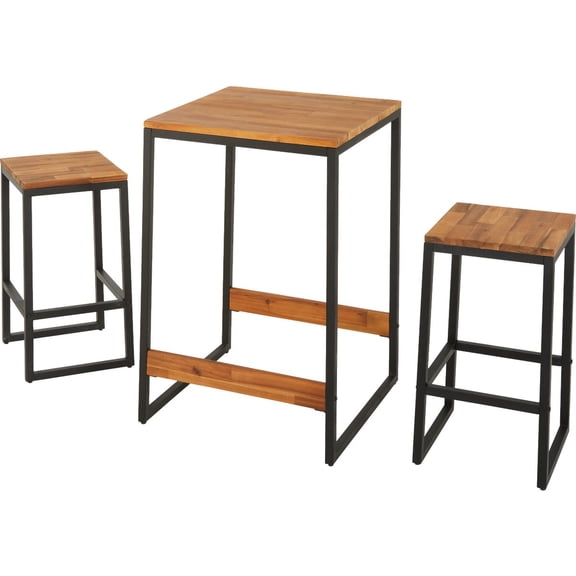 3 Piece Set Brown and Black Industrial Chic Bistro with Two Stools