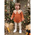 thumbnail image 6 of RUINIXCW Newborn Baby Girl Fall Winter Knit Romper Sweater Infant Baby Girl Thanksgiving Halloween Outfit Pumpkin Lapel Long Sleeve Bodysuit Jumpsuit, 6 of 10