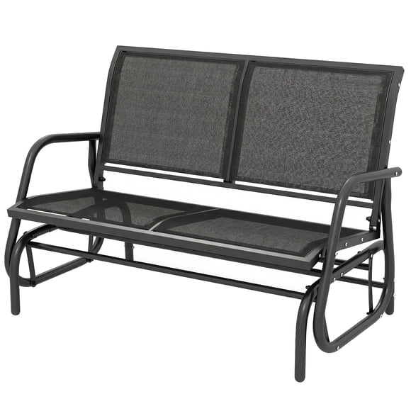 2-Seater Outdoor Glider Bench, Weather-Resistant Sling Fabric & Steel Frame Patio Rocker Chair, 47.25"L Black Garden Loveseat for Porch, Backyard and Front Yard Relaxation