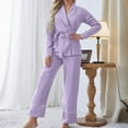 thumbnail image 2 of Miqool Women's Pajamas Sets Long Sleeve Sleepwear 2 Piece PJs Lounge Sets Belted Top and Pants Loungewear Soft Nightwear, 2 of 4