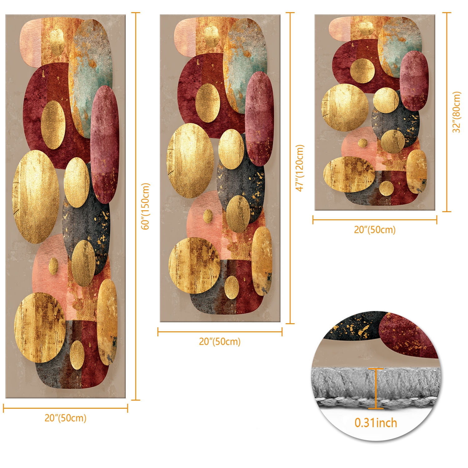3 Piece Kitchen Rug Set, Non-Slip And Washable, Abstract Pattern Kitchen Hallway Rug, Soft And Comfortable, Suitable For Sinks, Floors, Entrances, Hallways and Bathrooms