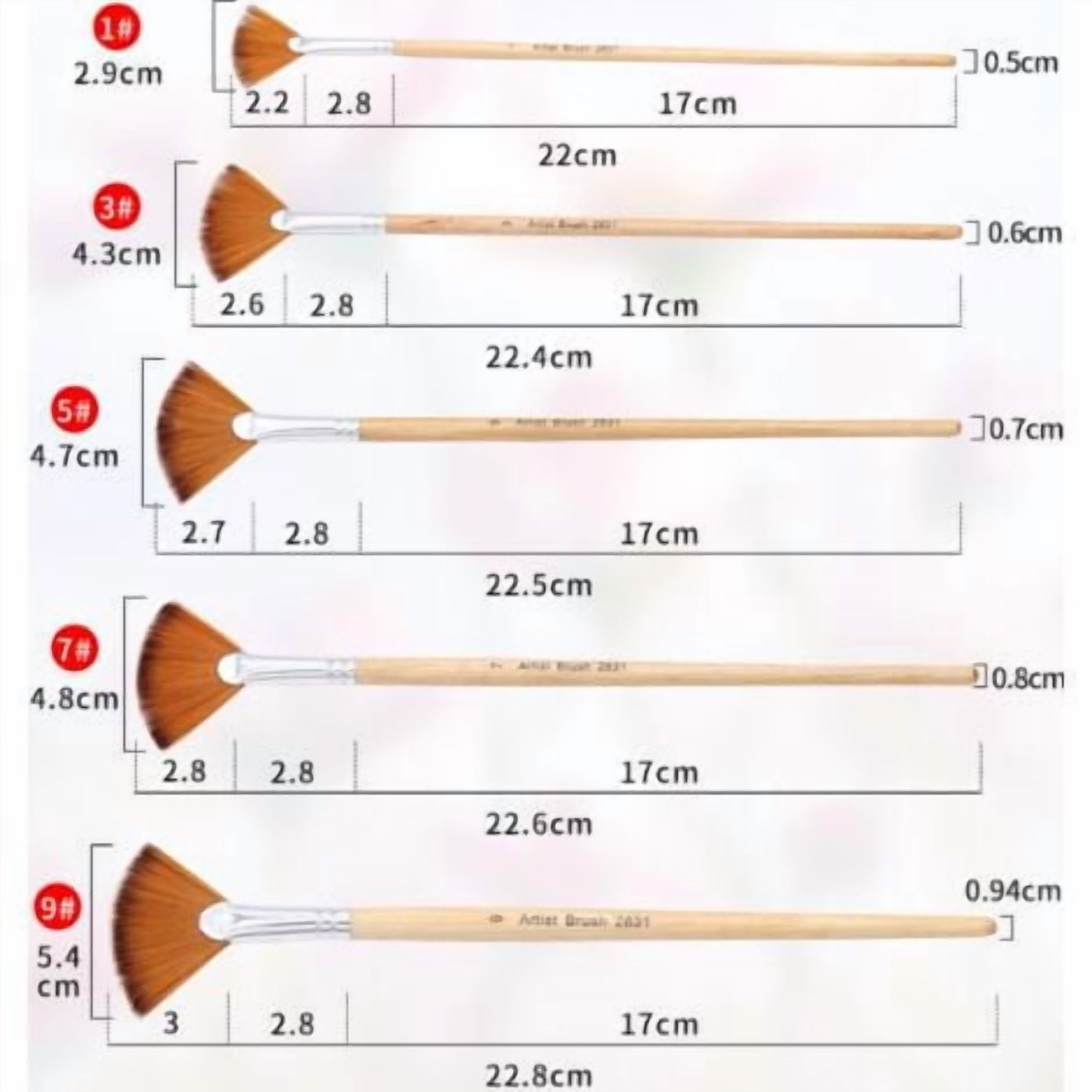 Brushes 5 pieces Fan brush Paint Brush Artists Nylon