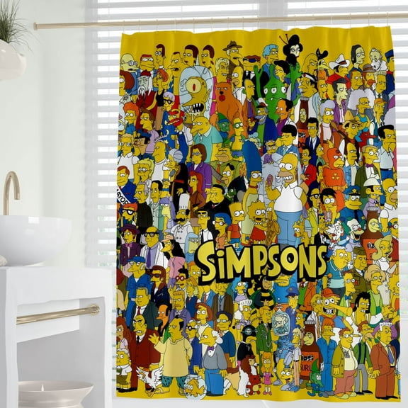 Cartoon For Simpsons Themed Shower Curtain for Bathroom Decor,Durable Waterproof Polyester Fabric,72x72 Inch with 12 Pack Hooks Washable Curtain Set