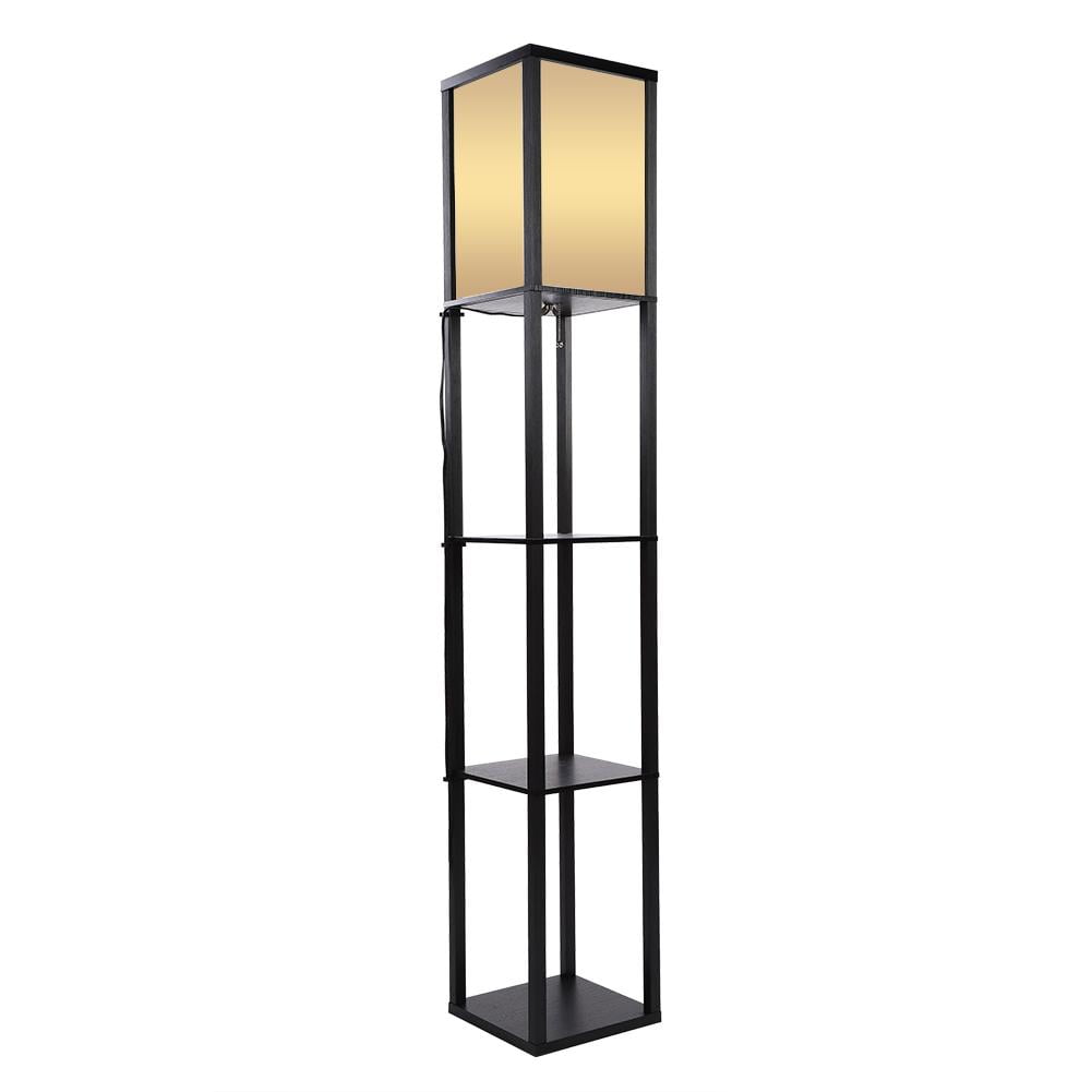HERCHR Modern Wooden Fabric Shelf Floor Lamp, Black ...