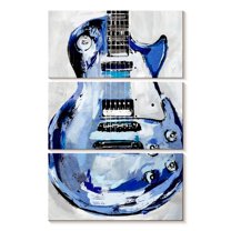 Elephant Stock Electric Blues I Wall Art - Vertical Multi Panel Canvas - Living Room Wall Decor - Music Multi Panel - White And Black Decor By Annie Warren - 14" x 23"