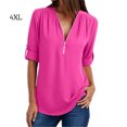 thumbnail image 1 of Sonducket - Camisa de manga corta con cuello en V para mujer con cremallera decorativa Prendas para la parte del cuerpo Rosa roja 4XL, 1 of 2