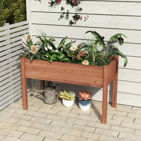 POVANLI  48''* 24''*30'' Raised Garden Bed with Legs, Elevated Wooden Planter Box, Thick Legs w/Liner for Outdoor Gardening Plants Flowers Fruits Vegetable Herb Growing
