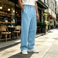 thumbnail image 7 of Fsgntruao Sweatpants for Men Wide-Leg Drawstring Elastic Waist Solid Color Casual Loose with Pocket Athletic Trousers Blue,L, 7 of 7