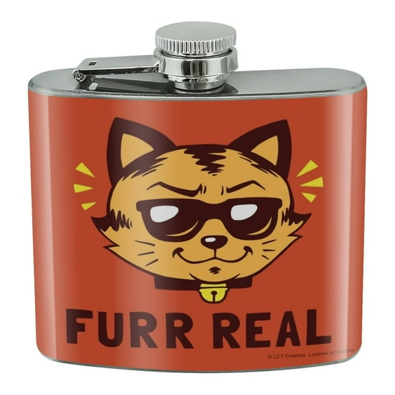 Furr Real Cat For Funny Humor Stainless Steel 5oz Hip Drink Kidney Flask