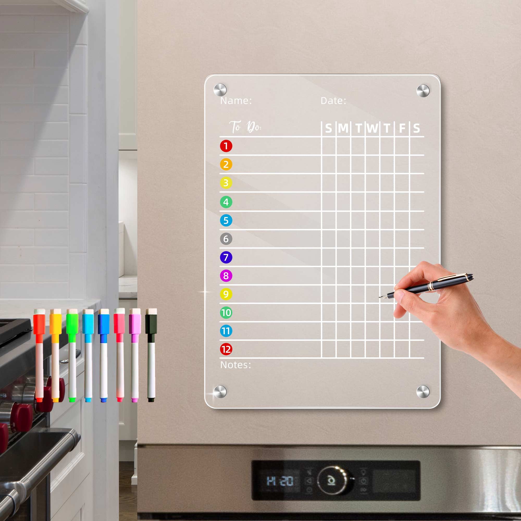 Blingpainting Magnetic Fridge Acrylic Chore Chart for Kids Clear Checklist for Adults and Teenagers Includes 8 Dry Erase Markers Back To School Gifts