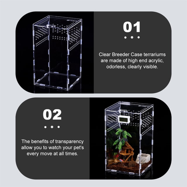 WRITWAA Clear Incubators for Reptile Acrylic Reptile Habitat Boxes for Pet Rearing 1 Set