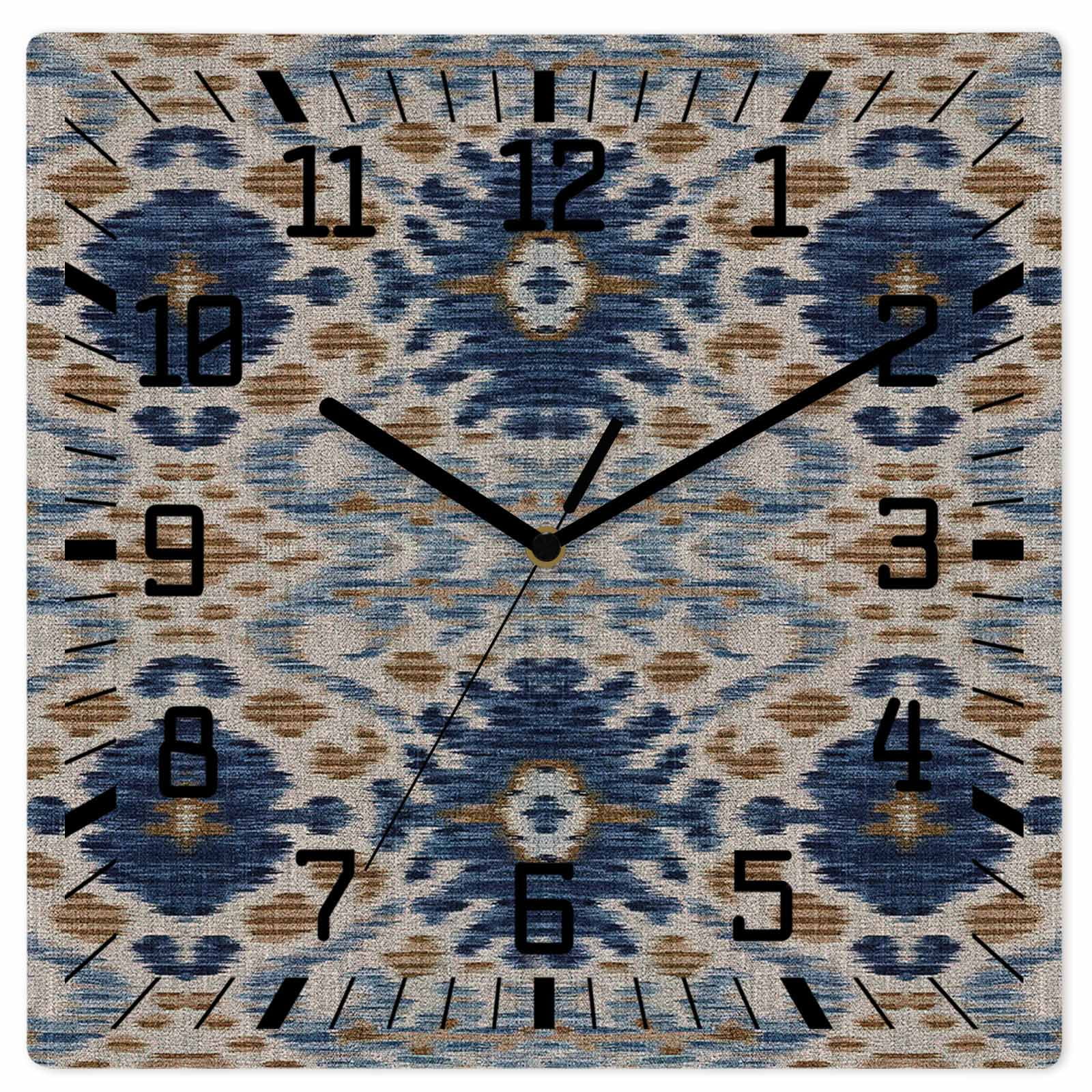 Abstract Wooden Wall Clock Silent Non Ticking Contemporary Minimalist Geometric Flower Square Wall Clocks Battery Operated Decor Clock for Home Office Living Room Kitchen 12 Inch