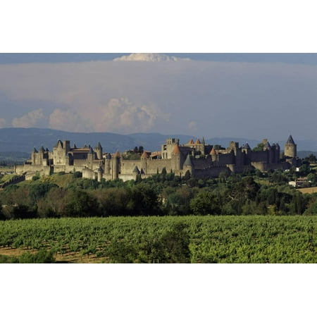 Medieval Hilltop Old Town Fortress in Carcassonne, Department Aude, South of France Print Wall Art By Achim