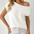 thumbnail image 4 of Fesfesfes Women's Fashion Tops Casual Fall Spring Solid Color off Shoulder Short Sleeve Pullover Knit Sweater Comfy Daily Wearing Clothes(White,M), 4 of 6