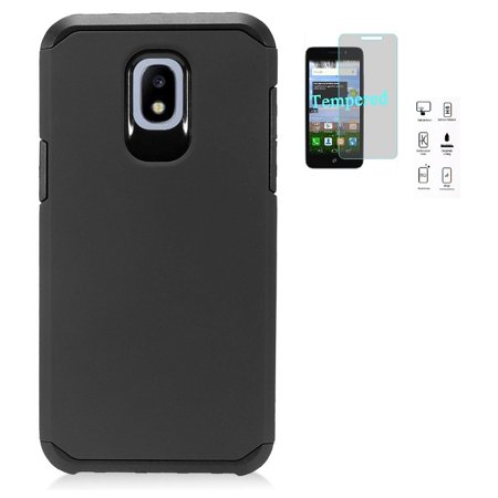 New Hard Phone Phone Case for Samsung Galaxy J7 Crown/ Galaxy J7 (2018)/ J7 Refine/ J7 V 2nd Gen/ J7 Top/ J7 Star/ J7 Aero, Hybrid Shockproof Slim Hard Cover Protective Case + Tempered Glass Screen Protector (Black) ()